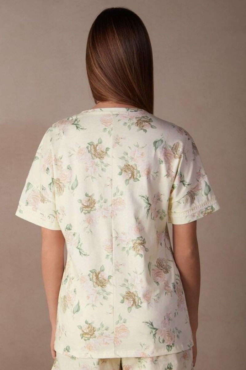 Dámské Pyžama Intimissimi Scent of Roses Krátké Sleeve Bavlněné T-shirt Viacfarebný Bílé | CZ PQ3955