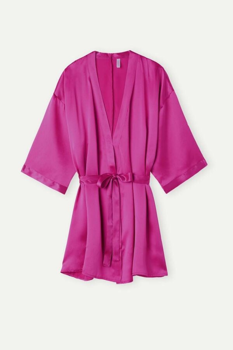 Dámské Pyžama Intimissimi Silk Kimono Růžové | CZ RW3857