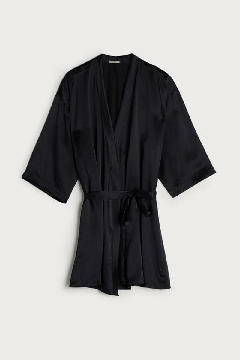 Dámské Pyžama Intimissimi Silk Kimono Černé | CZ PQ3844