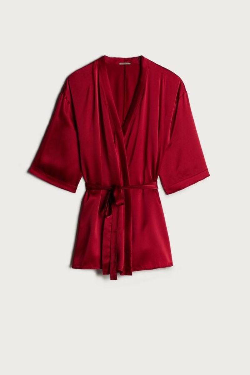 Dámské Pyžama Intimissimi Silk Kimono Červené | CZ HK3845