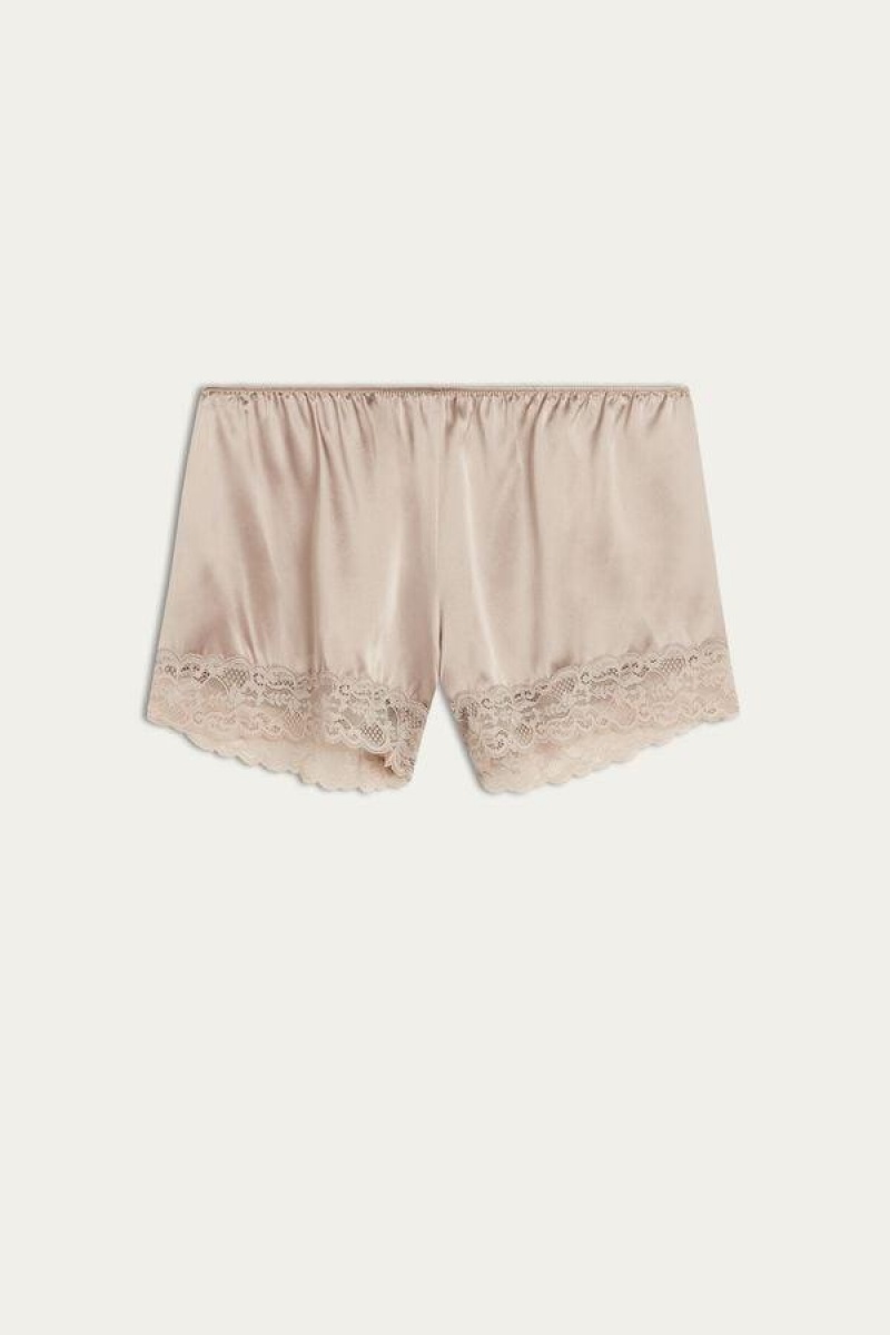 Dámské Pyžama Intimissimi Silk Shorts Béžový | CZ OR4060