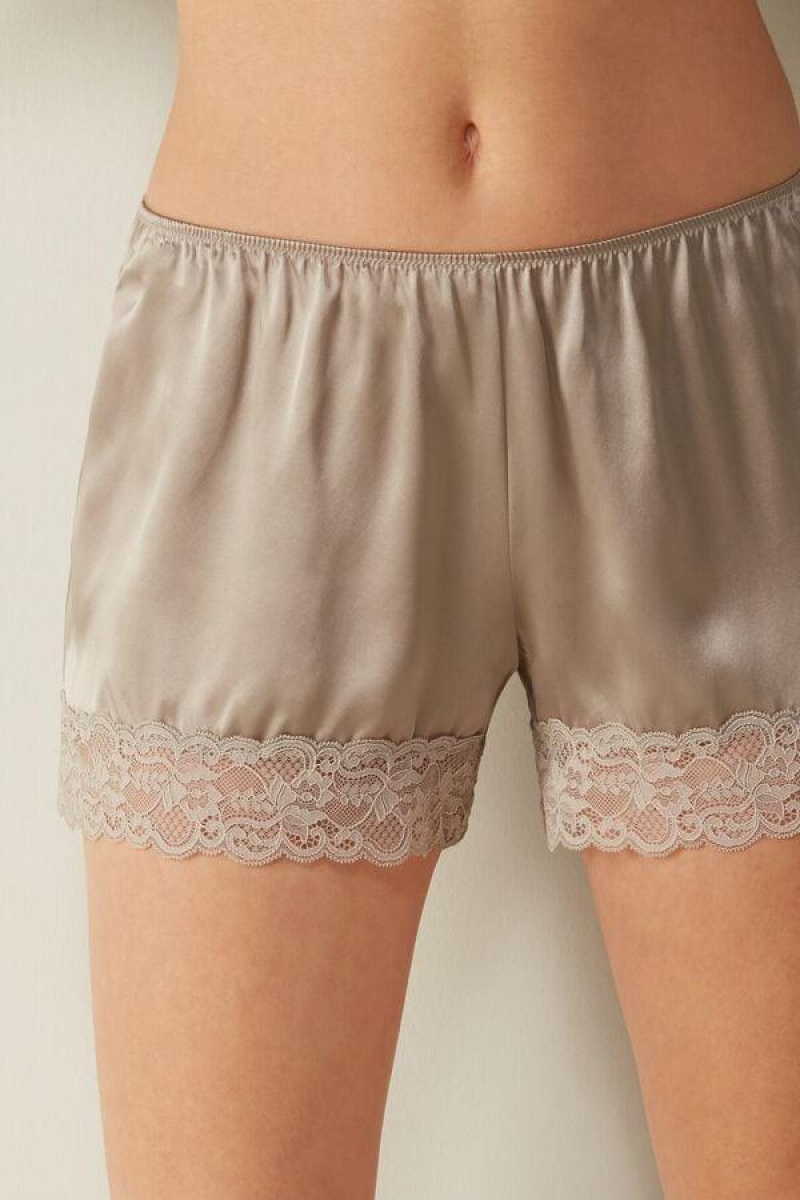 Dámské Pyžama Intimissimi Silk Shorts Béžový | CZ OR4060