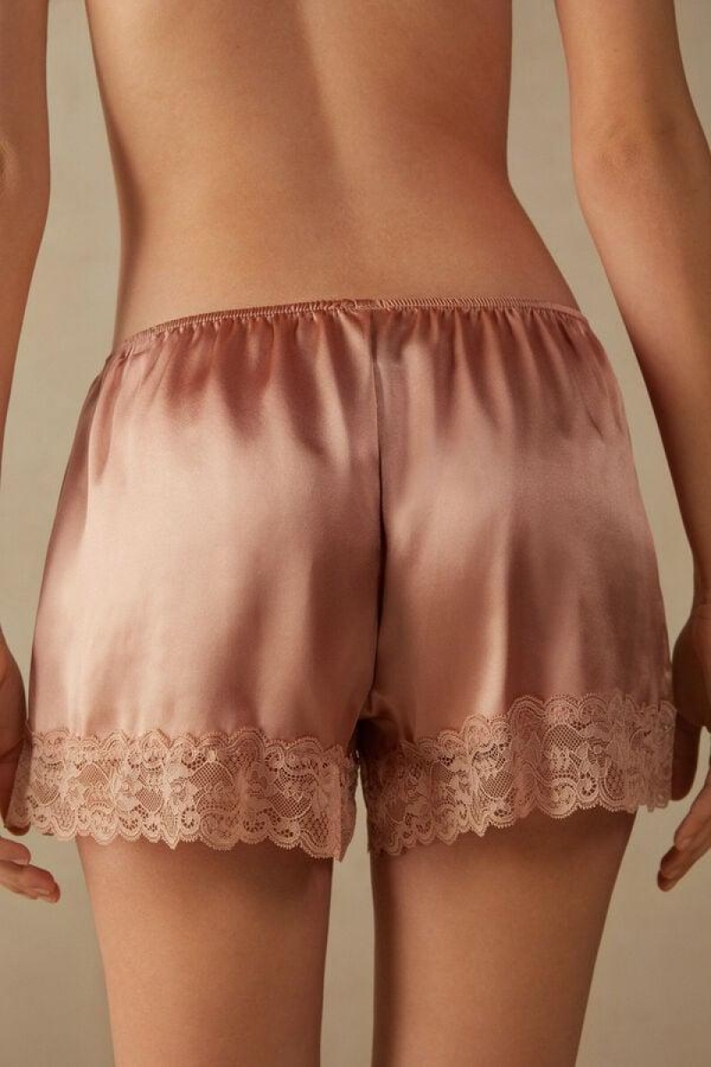 Dámské Pyžama Intimissimi Silk Shorts Růžové | CZ AP4058