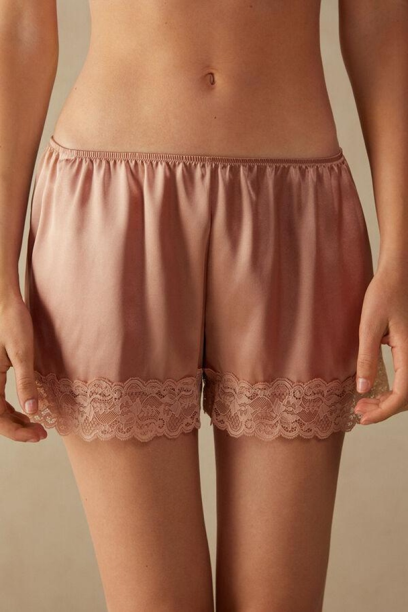 Dámské Pyžama Intimissimi Silk Shorts Růžové | CZ AP4058