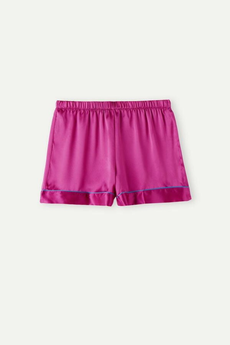 Dámské Pyžama Intimissimi Silk Shorts with Contrast Trim Růžové | CZ ZG4075