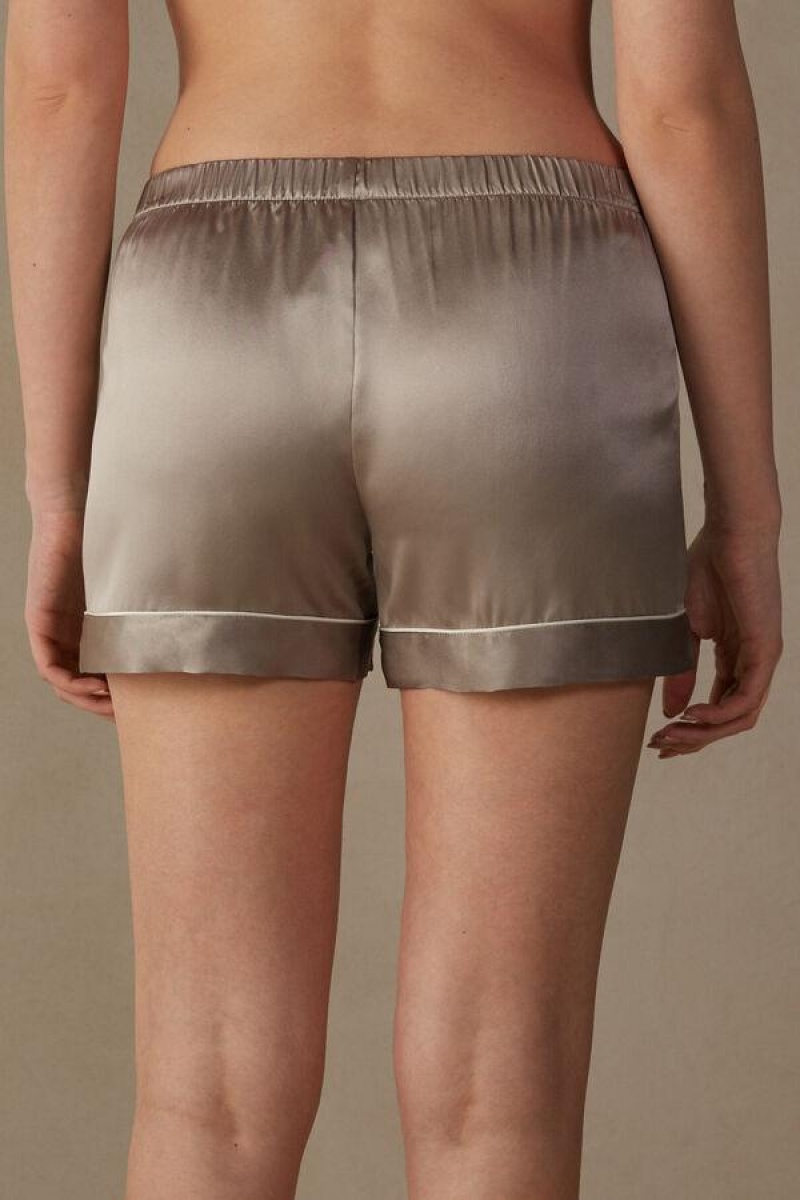 Dámské Pyžama Intimissimi Silk Shorts with Contrast Trim Béžový | CZ RW4065