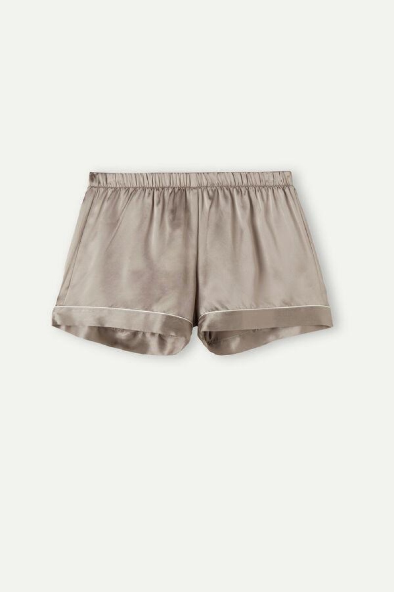 Dámské Pyžama Intimissimi Silk Shorts with Contrast Trim Béžový | CZ RW4065