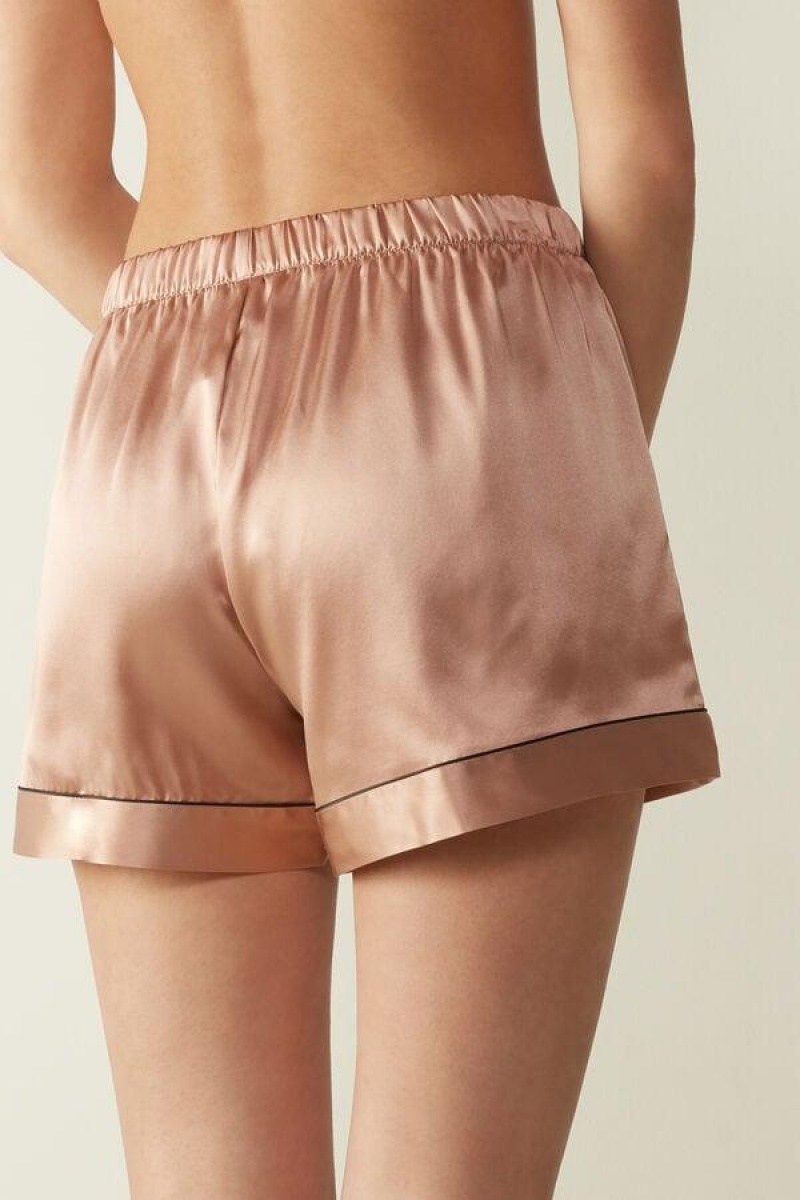 Dámské Pyžama Intimissimi Silk Shorts with Contrast Trim Růžové | CZ IS4061