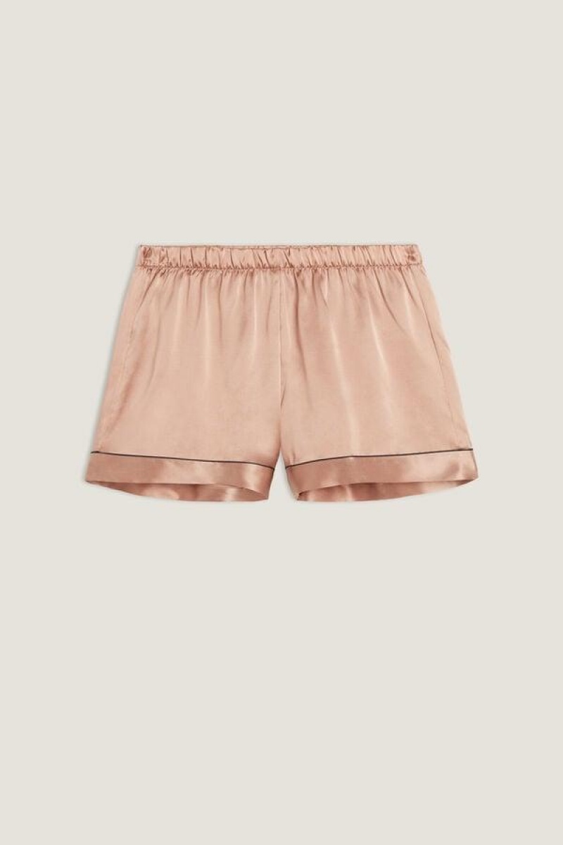 Dámské Pyžama Intimissimi Silk Shorts with Contrast Trim Růžové | CZ IS4061