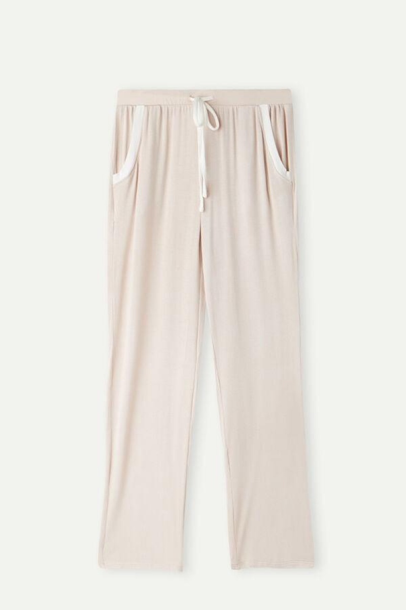 Dámské Pyžama Intimissimi Simple Elegance Full Length Pants in Modal Růžové Bílé | CZ RW4013