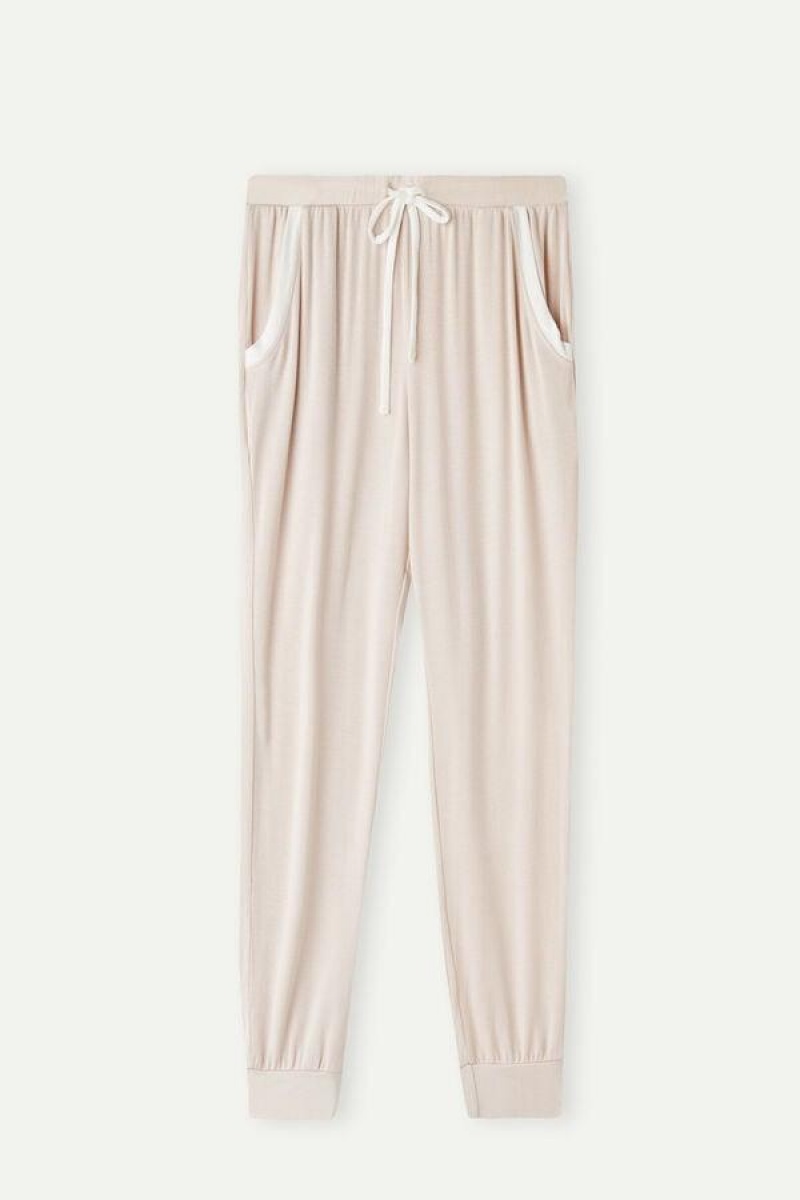 Dámské Pyžama Intimissimi Simple Elegance Full Length Jogger Pants in Modal Růžové Bílé | CZ TV4012