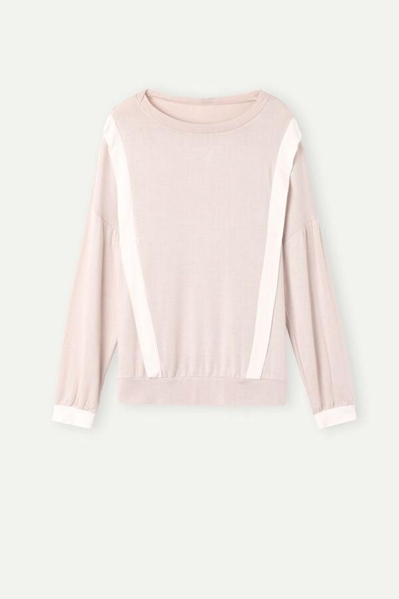 Dámské Pyžama Intimissimi Simple Elegance Long Sleeve Top in Modal Růžové Bílé | CZ WY3911