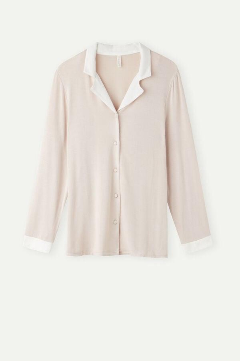 Dámské Pyžama Intimissimi Simple Elegance Open Front Cardigan in Modal Růžové Bílé | CZ EX3910