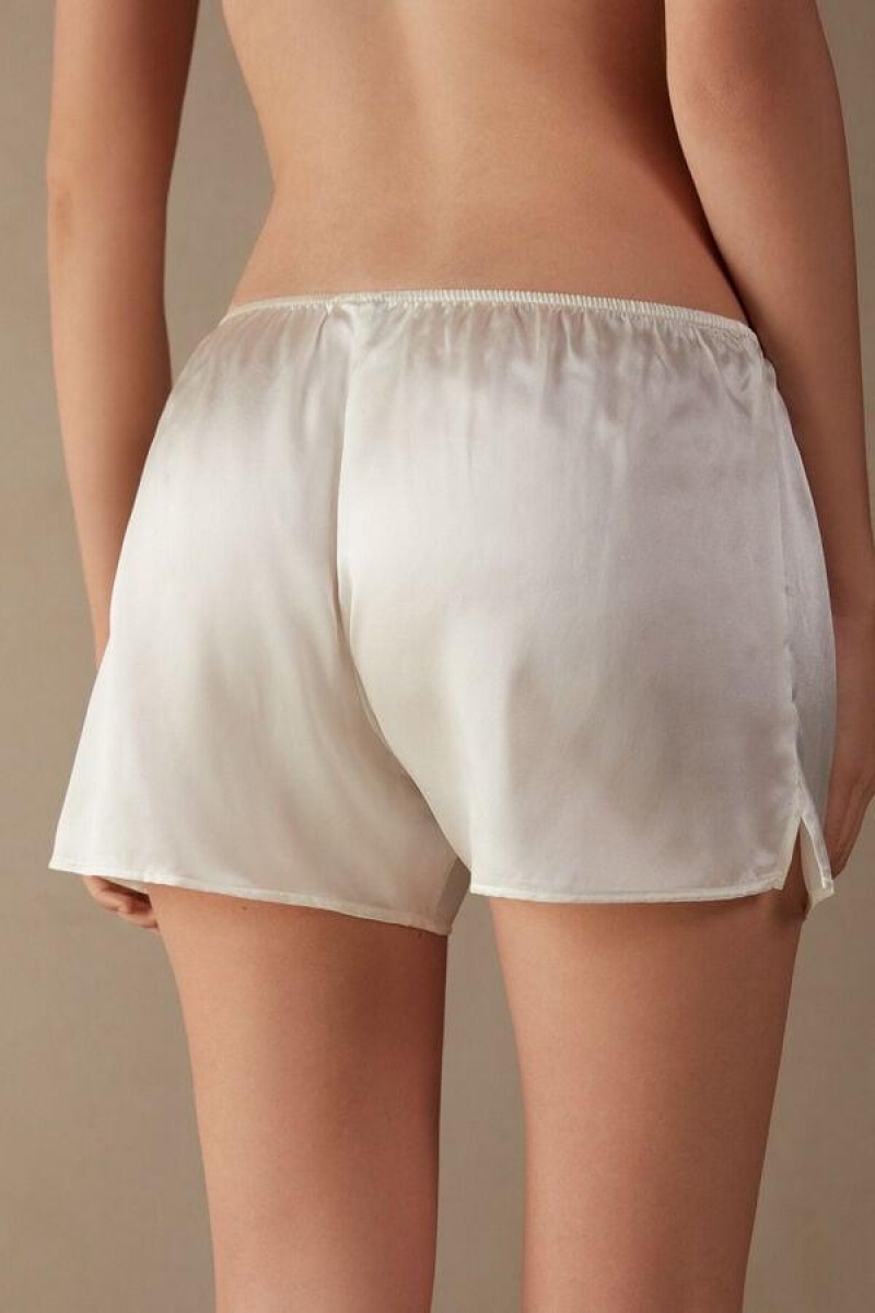 Dámské Pyžama Intimissimi Smooth Silk-Satin Shorts Bílé | CZ FM4055