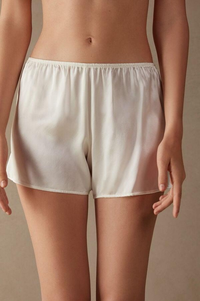 Dámské Pyžama Intimissimi Smooth Silk-Satin Shorts Bílé | CZ FM4055