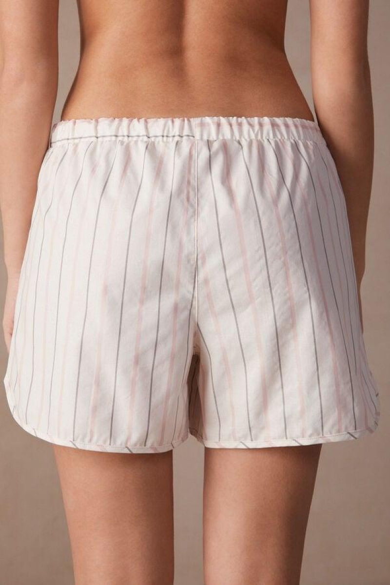 Dámské Pyžama Intimissimi Soft Spring Bavlněné Cloth Shorts Béžový Růžové Proužek | CZ SO4084