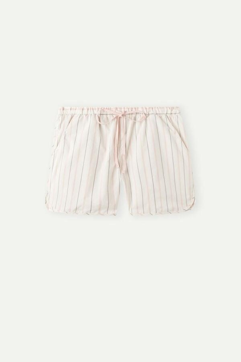 Dámské Pyžama Intimissimi Soft Spring Bavlněné Cloth Shorts Béžový Růžové Proužek | CZ SO4084