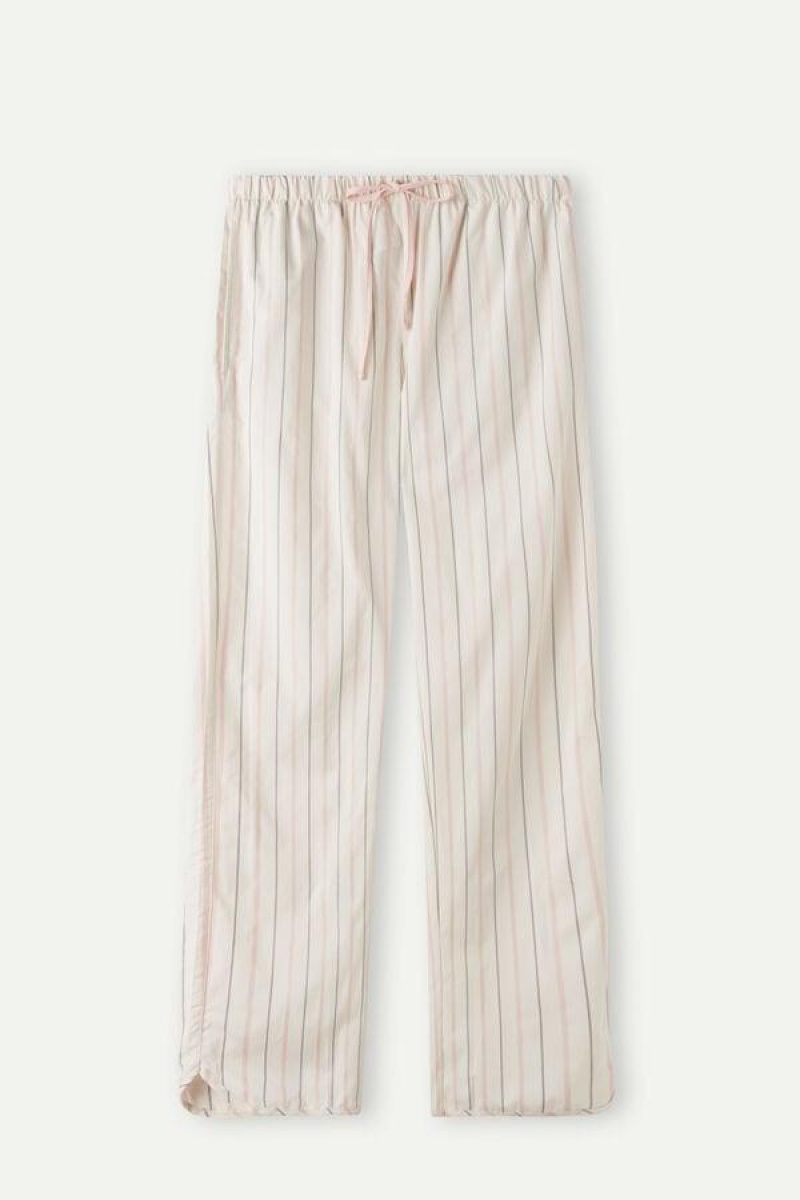 Dámské Pyžama Intimissimi Soft Spring Full Length Bavlněné Cloth Pants Béžový Růžové Proužek | CZ LH4024