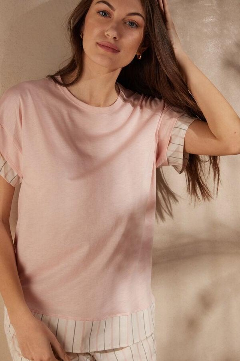 Dámské Pyžama Intimissimi Soft Spring Krátké Sleeve Bavlněné T-Shirt Růžové | CZ AP3954