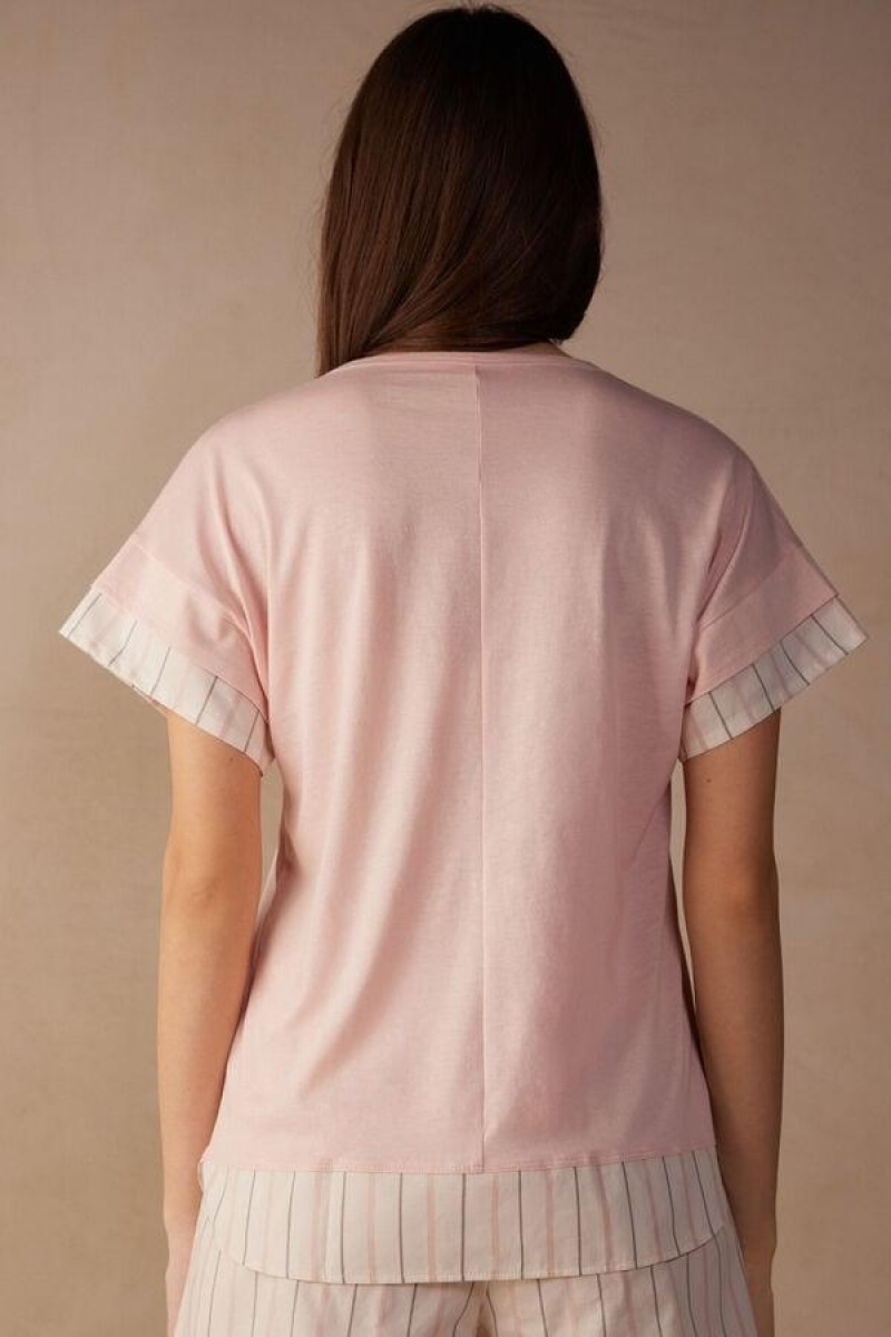 Dámské Pyžama Intimissimi Soft Spring Krátké Sleeve Bavlněné T-Shirt Růžové | CZ AP3954