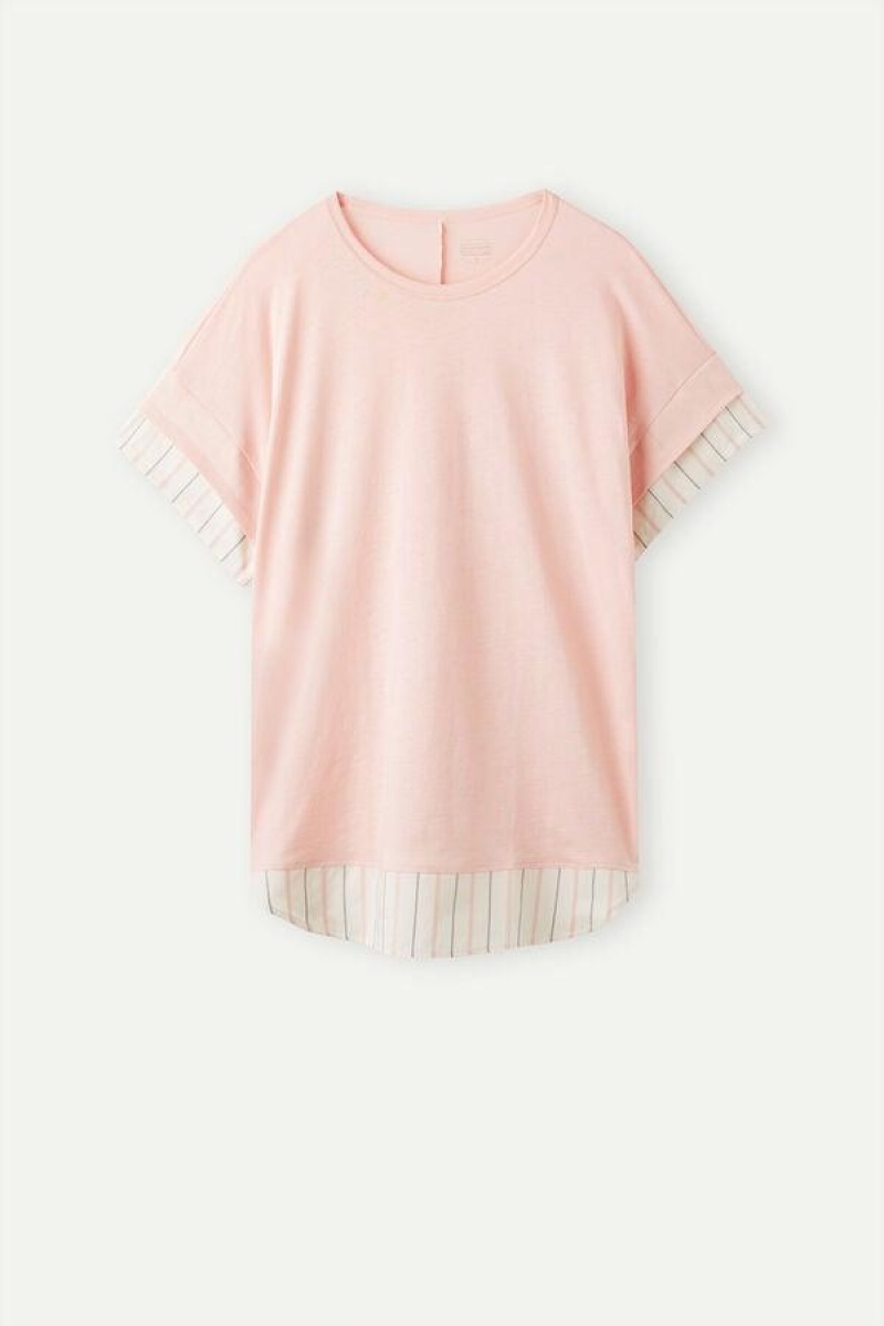 Dámské Pyžama Intimissimi Soft Spring Krátké Sleeve Bavlněné T-Shirt Růžové | CZ AP3954