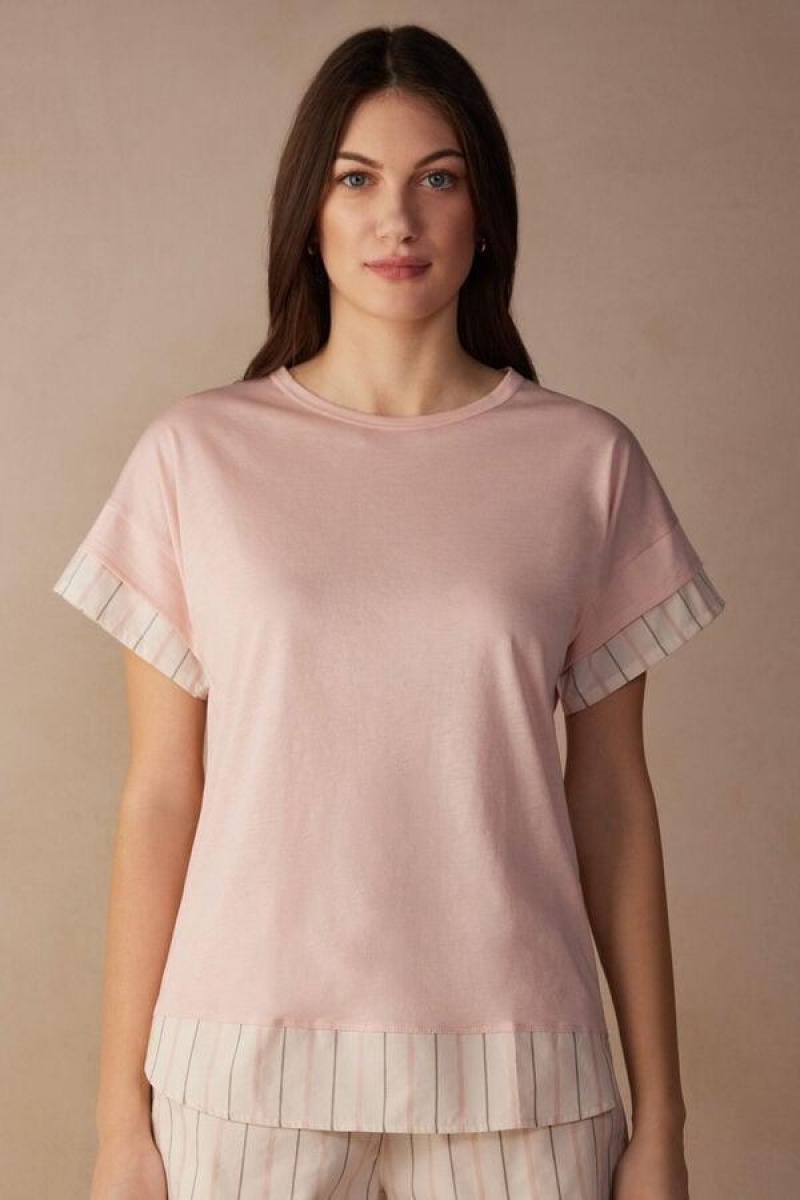 Dámské Pyžama Intimissimi Soft Spring Krátké Sleeve Bavlněné T-Shirt Růžové | CZ AP3954