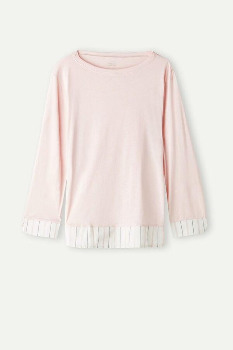 Dámské Pyžama Intimissimi Soft Spring Long Sleeve Bavlněné Top Růžové | CZ JJ3922