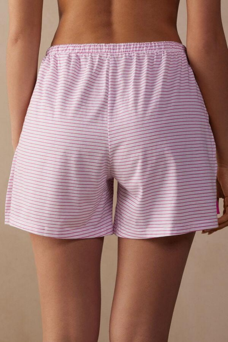 Dámské Pyžama Intimissimi Strawberry Milkshake Shorts in Supima® Bavlněné Růžové Proužek | CZ UT4089