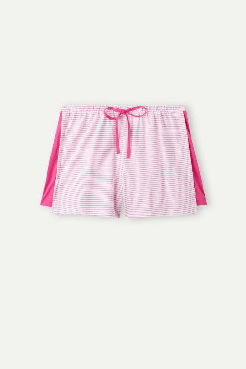 Dámské Pyžama Intimissimi Strawberry Milkshake Shorts in Supima® Bavlněné Růžové Proužek | CZ UT4089