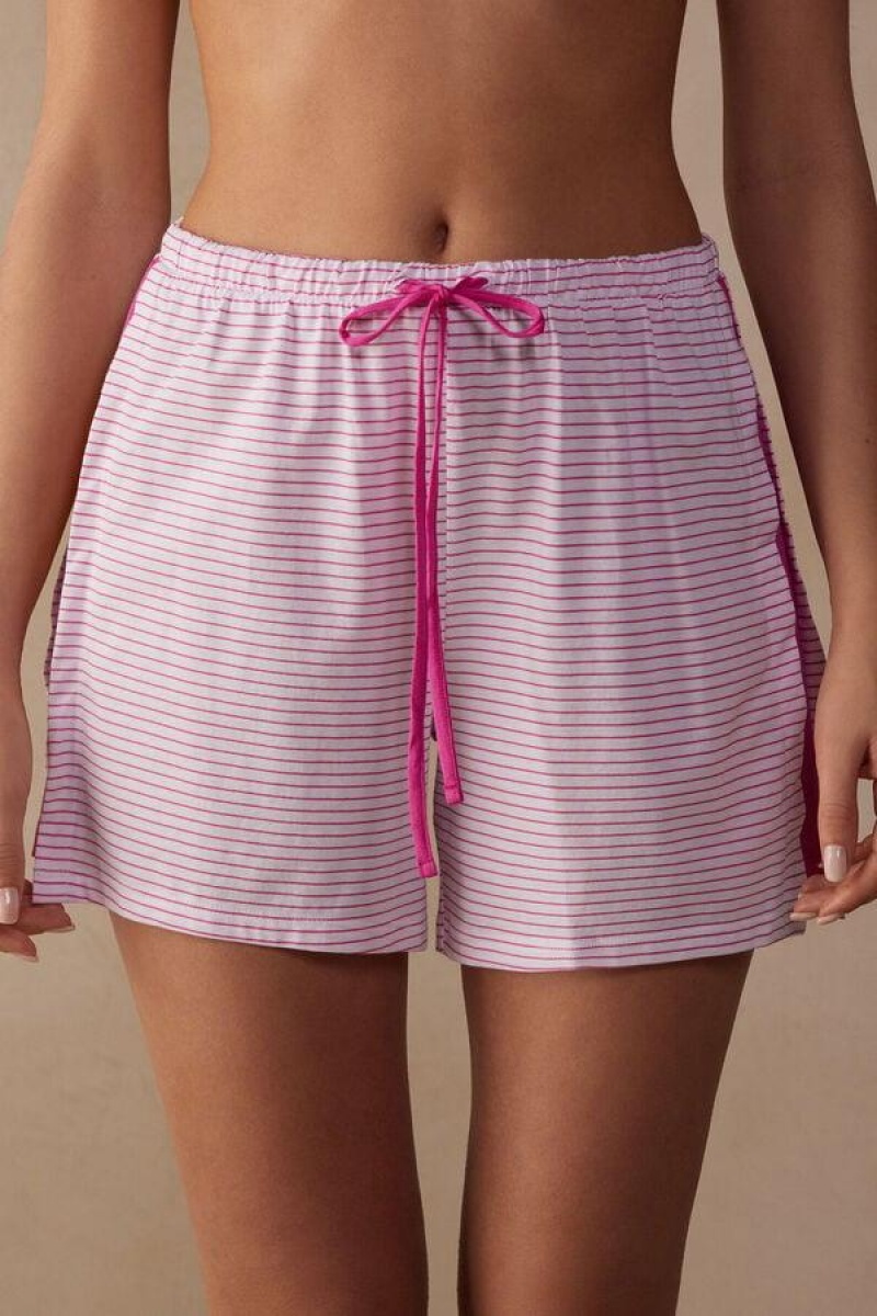 Dámské Pyžama Intimissimi Strawberry Milkshake Shorts in Supima® Bavlněné Růžové Proužek | CZ UT4089