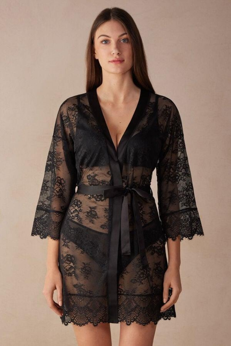 Dámské Pyžama Intimissimi Stunning Beauty Krajkové Robe Černé | CZ MA3861