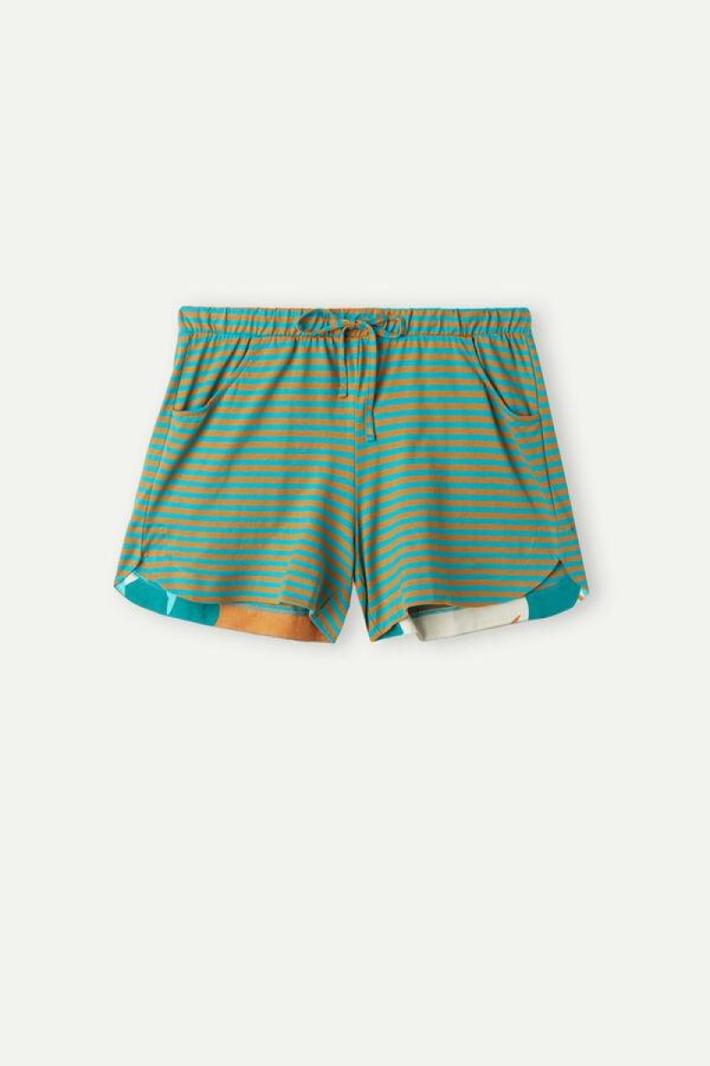 Dámské Pyžama Intimissimi Summer Vibes Pruhovaný Shorts Zelene | CZ HK4098