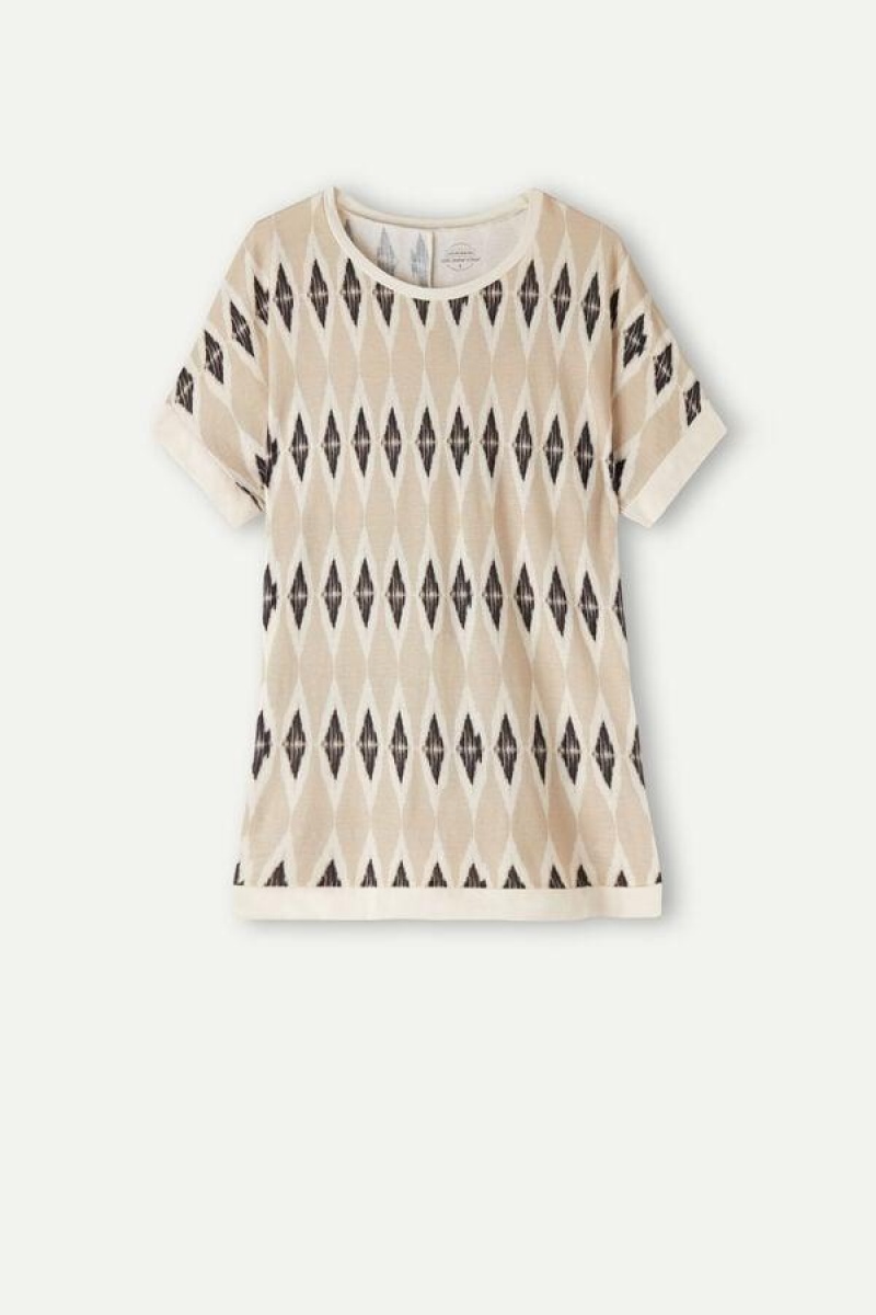 Dámské Pyžama Intimissimi Urban Nomad Bavlněné Krátké Sleeve T shirt Béžový | CZ GL3950