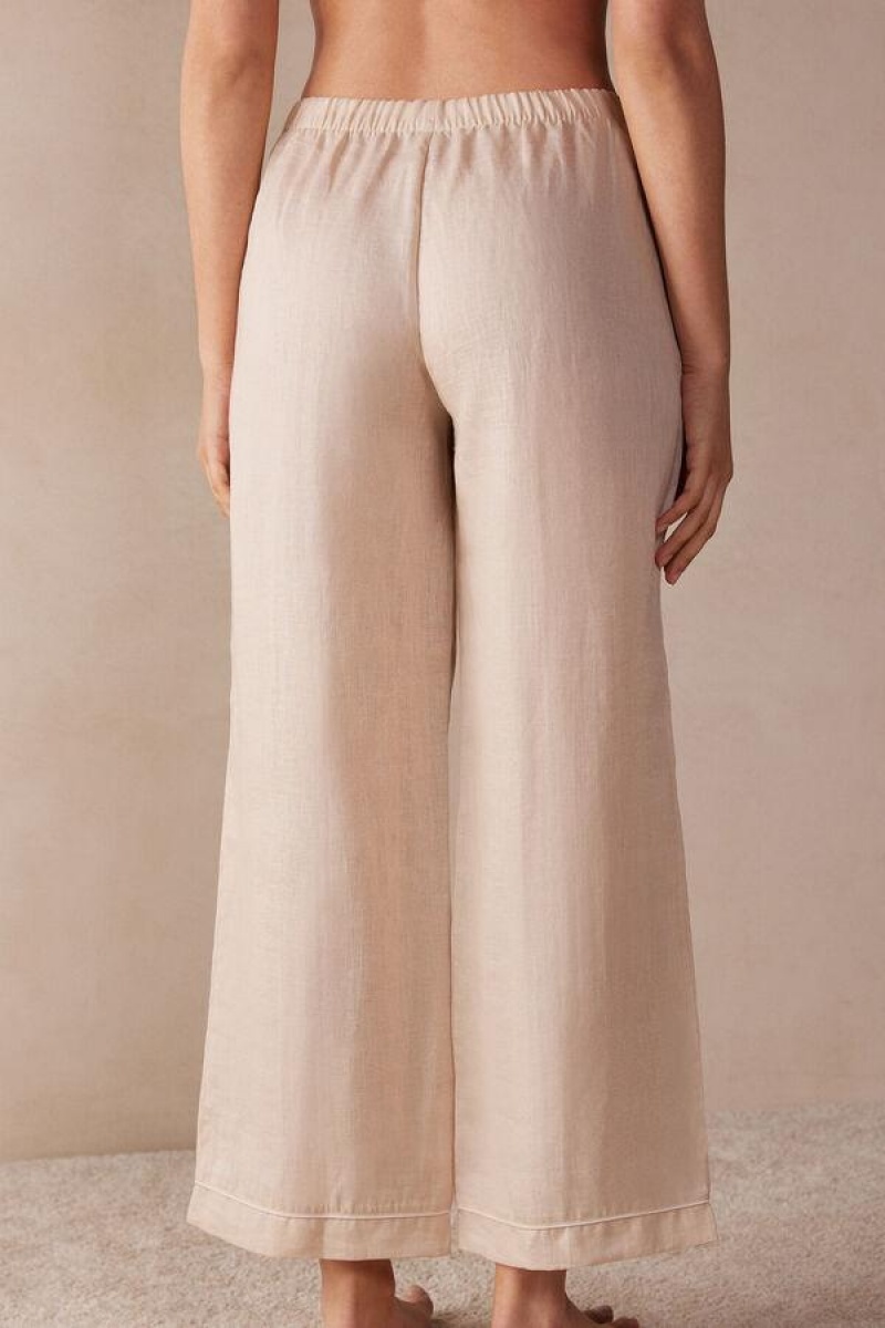 Dámské Pyžama Intimissimi Yacht Night Linen Pants Béžový | CZ FM4030