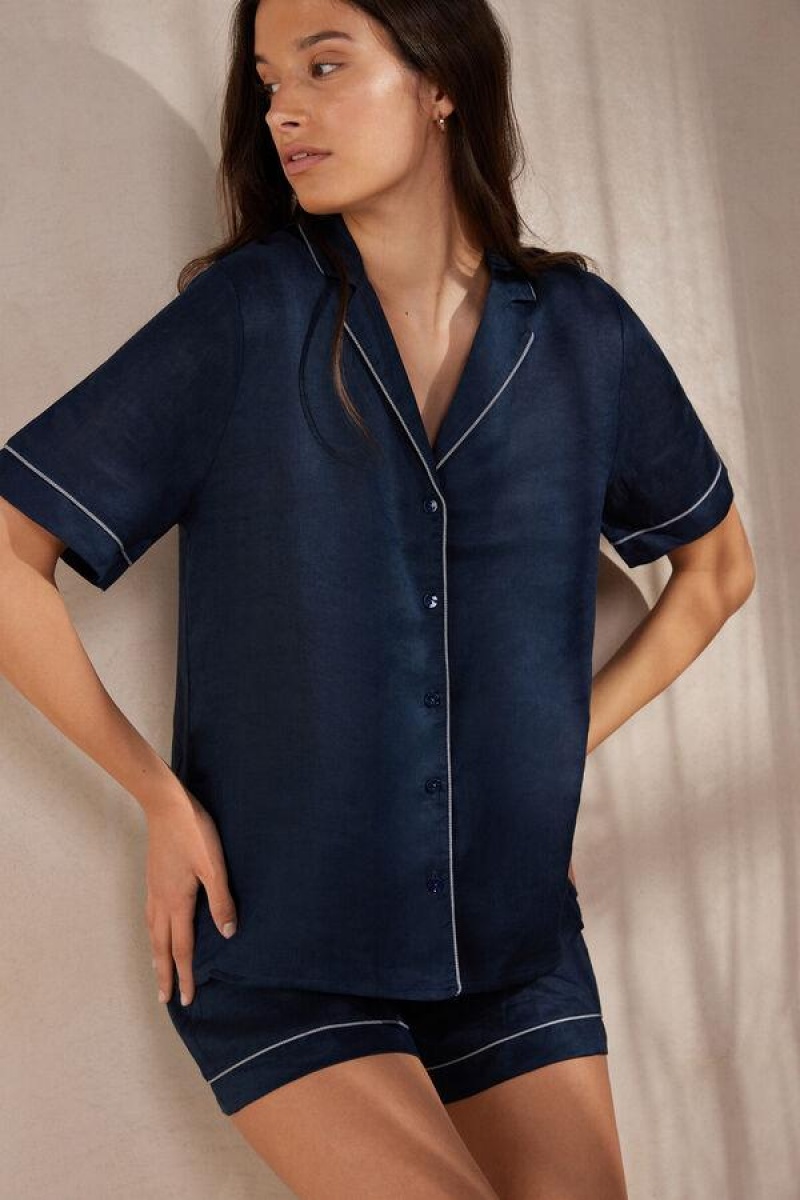 Dámské Pyžama Intimissimi Yacht Night Linen Krátké Sleeve Shirt Blankyt | CZ QZ3964