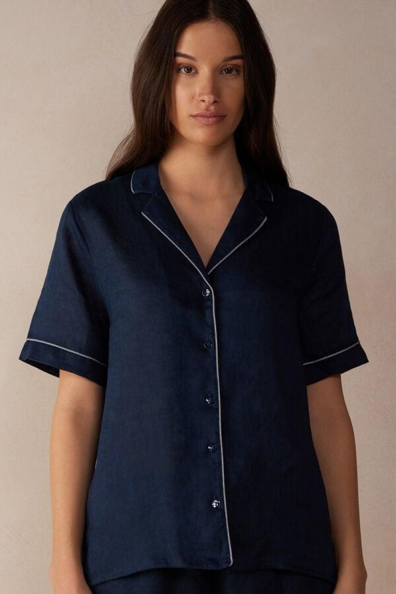 Dámské Pyžama Intimissimi Yacht Night Linen Krátké Sleeve Shirt Blankyt | CZ QZ3964