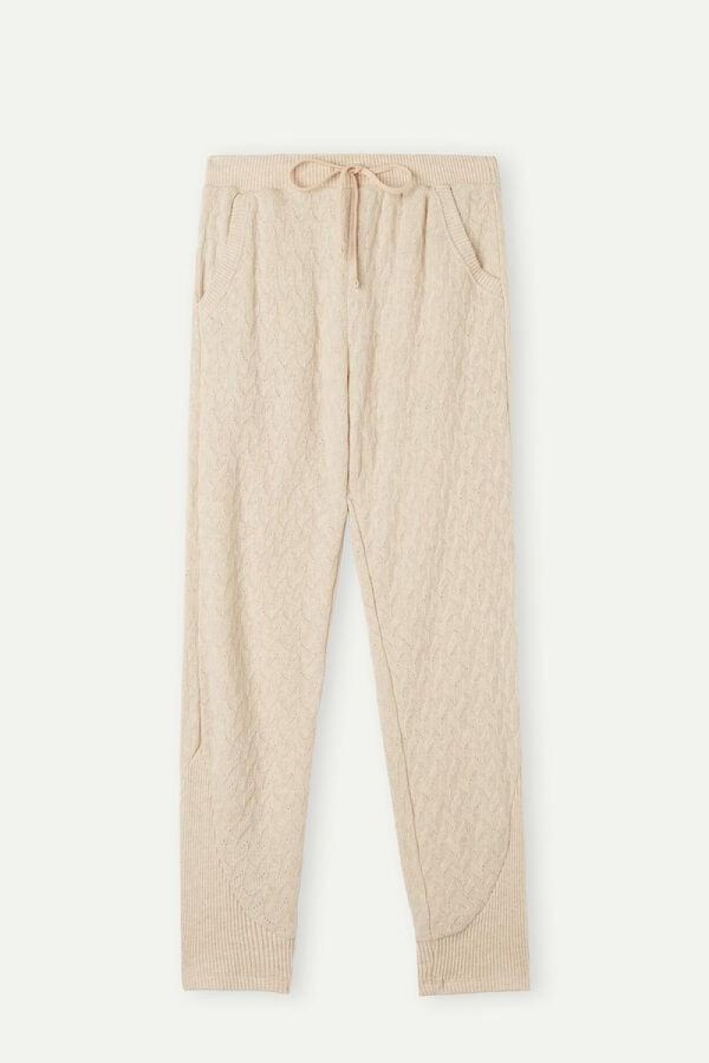 Dámské Pyžama Intimissimi Zimní Braid Full Length Cuffed Pants Béžový | CZ MA3992