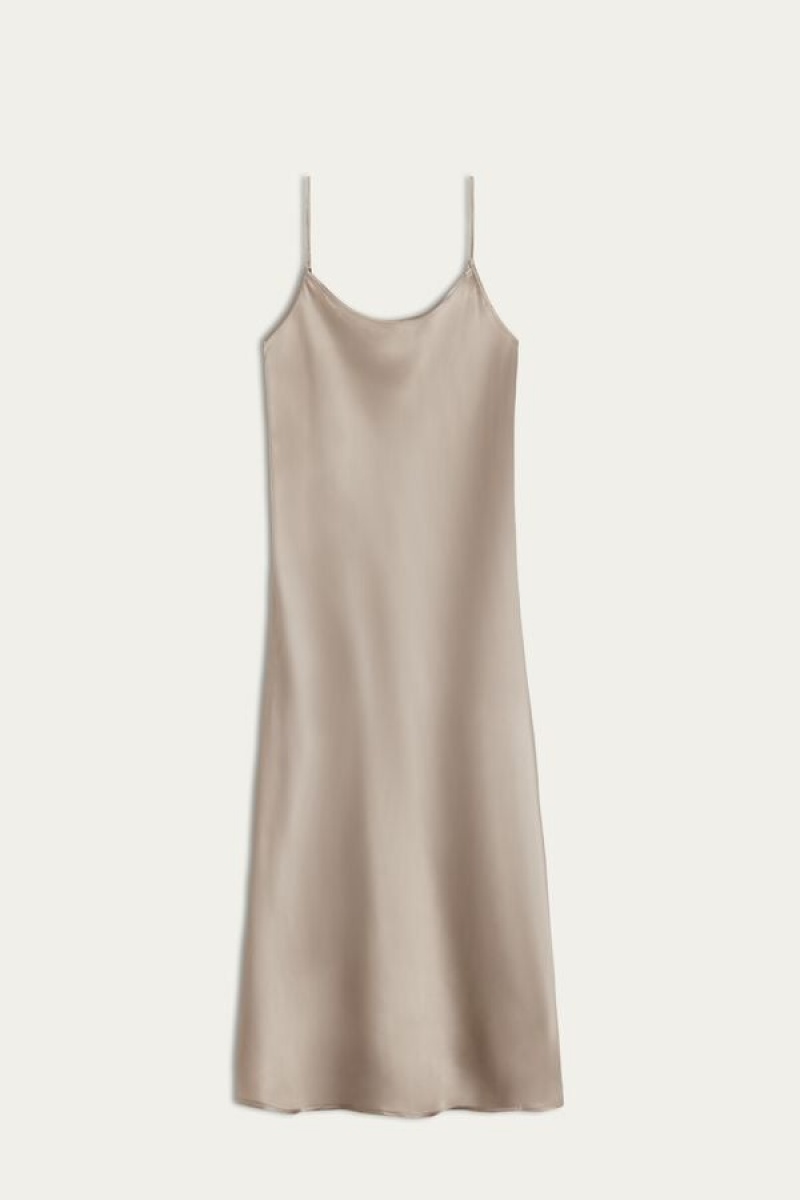 Dámské Spodní Prádlo Intimissimi Midi-Length Slip in Silk Béžový | CZ HK4131