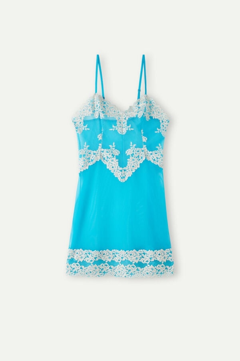 Dámské Spodní Prádlo Intimissimi Pretty Flowers Babydoll Tyrkysové Bílé | CZ DN4108