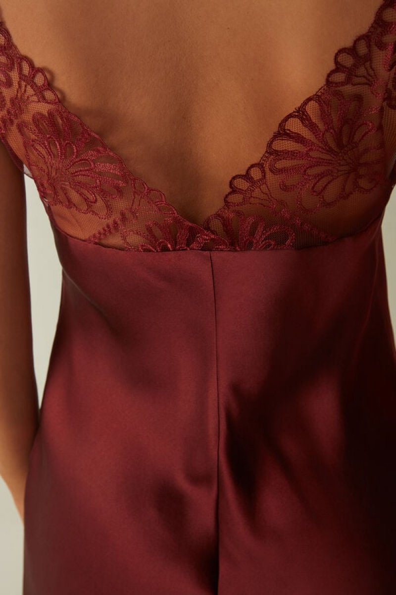 Dámské Spodní Prádlo Intimissimi Romantic Life Silk Chemise Tmavě Červené | CZ ZG4127