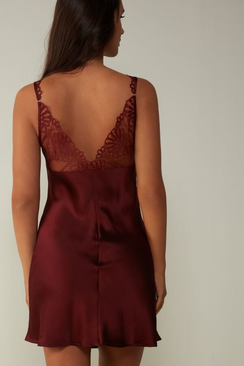 Dámské Spodní Prádlo Intimissimi Romantic Life Silk Chemise Tmavě Červené | CZ ZG4127