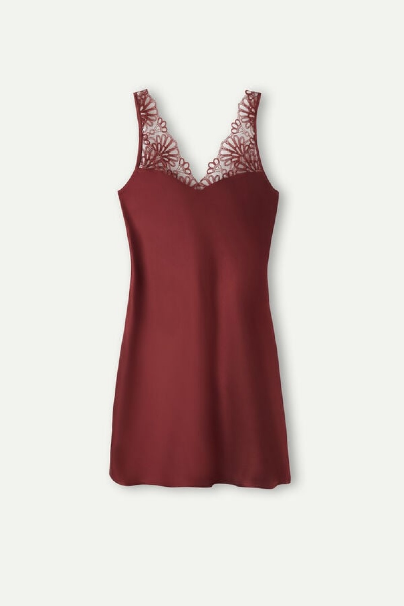 Dámské Spodní Prádlo Intimissimi Romantic Life Silk Chemise Tmavě Červené | CZ ZG4127