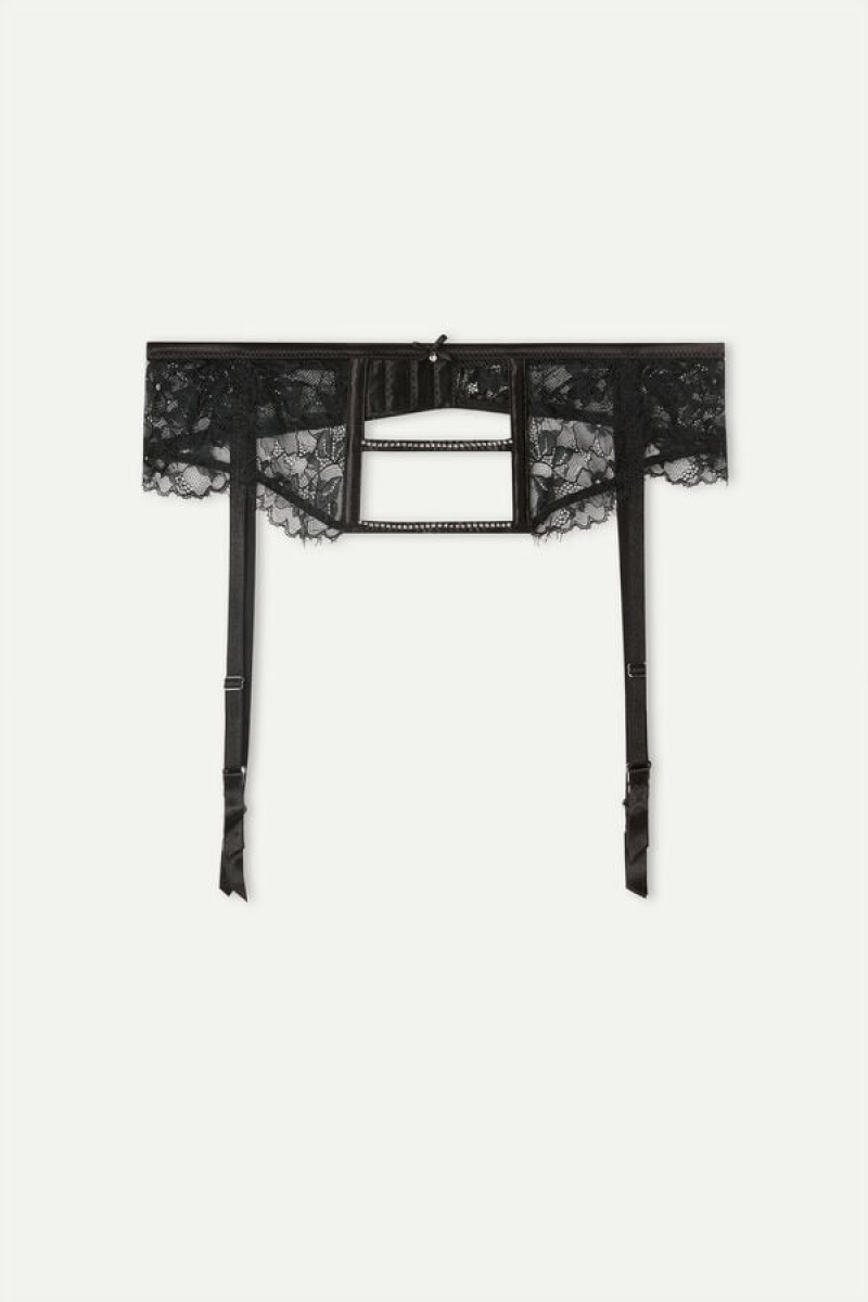 Dámské Spodní Prádlo Intimissimi Shine High Like Stars Garter Belt Černé | CZ FM4159