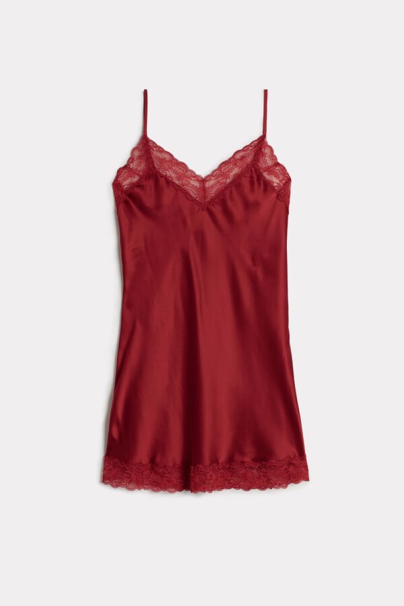 Dámské Spodní Prádlo Intimissimi Silk Slip with Krajkové Insert Detail Červené | CZ PQ4138