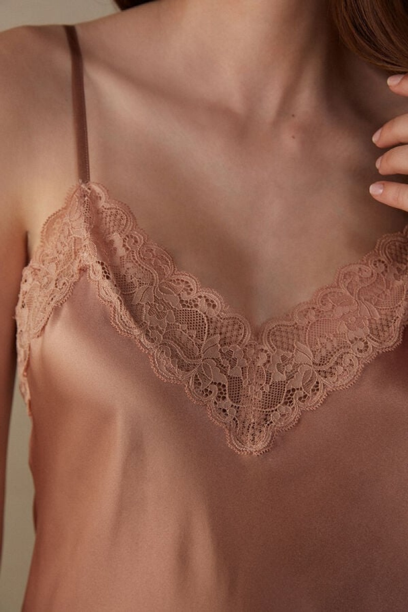 Dámské Spodní Prádlo Intimissimi Silk Slip with Krajkové Insert Detail Růžové | CZ AP4137