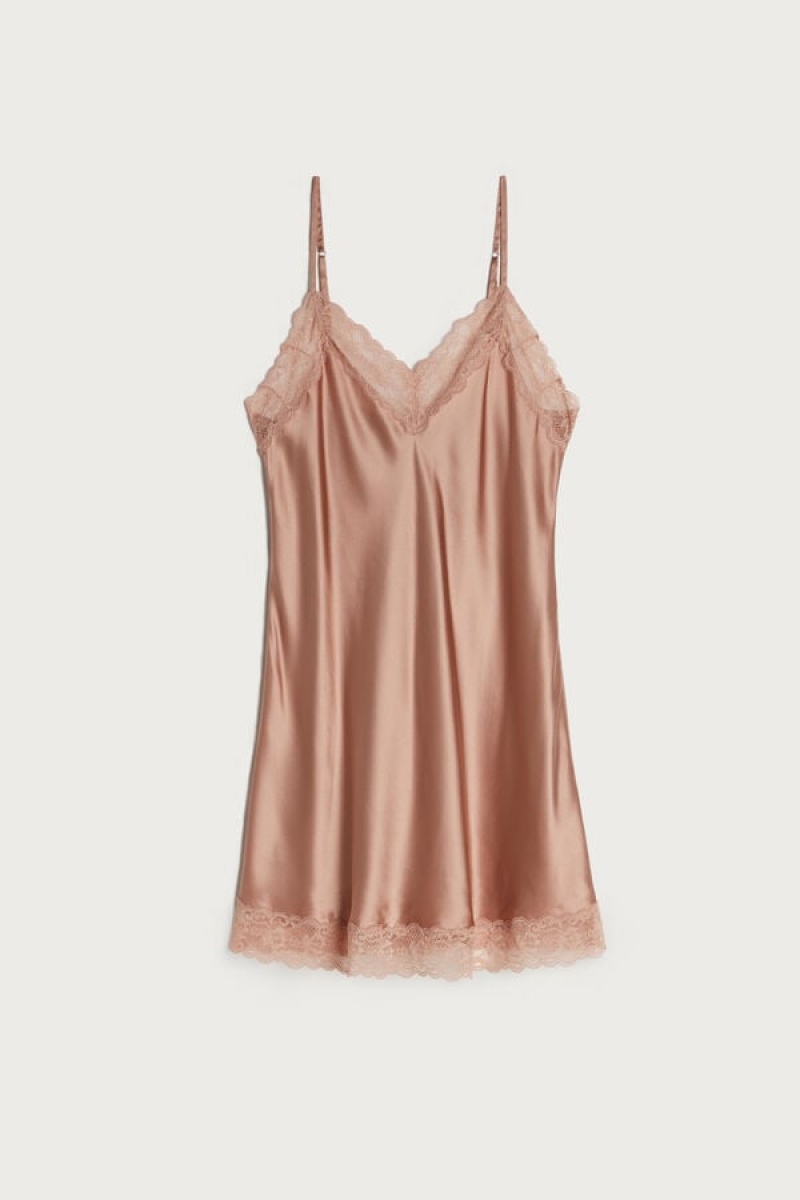 Dámské Spodní Prádlo Intimissimi Silk Slip with Krajkové Insert Detail Růžové | CZ AP4137