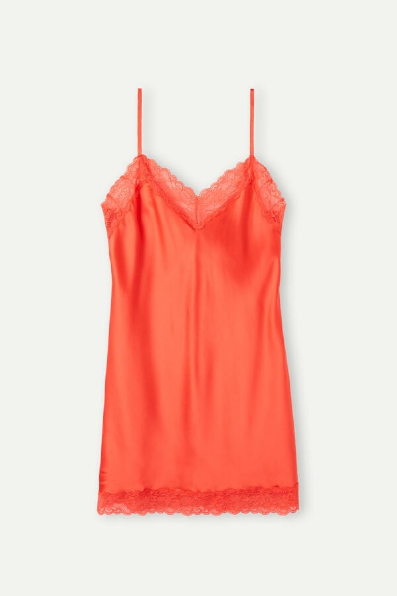 Dámské Spodní Prádlo Intimissimi Silk Slip with Krajkové Insert Detail Tmavě Červené | CZ OR4112