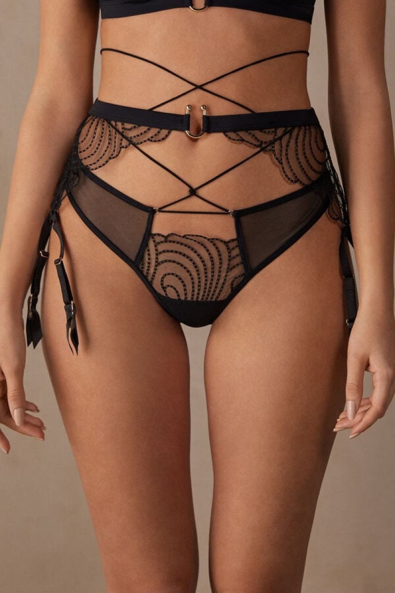 Dámské Spodní Prádlo Intimissimi Steal the Show Garter Belt Černé | CZ GL4158