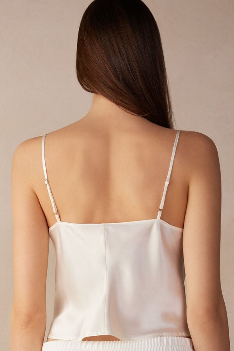 Dámské Tílko Intimissimi Silk Crop Camisole Bílé | CZ EX4301