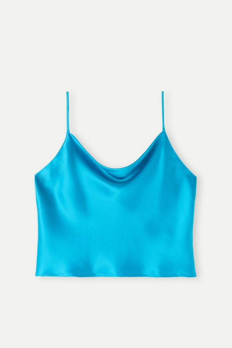 Dámské Tílko Intimissimi Silk Crop Camisole Tyrkysové | CZ TV4299